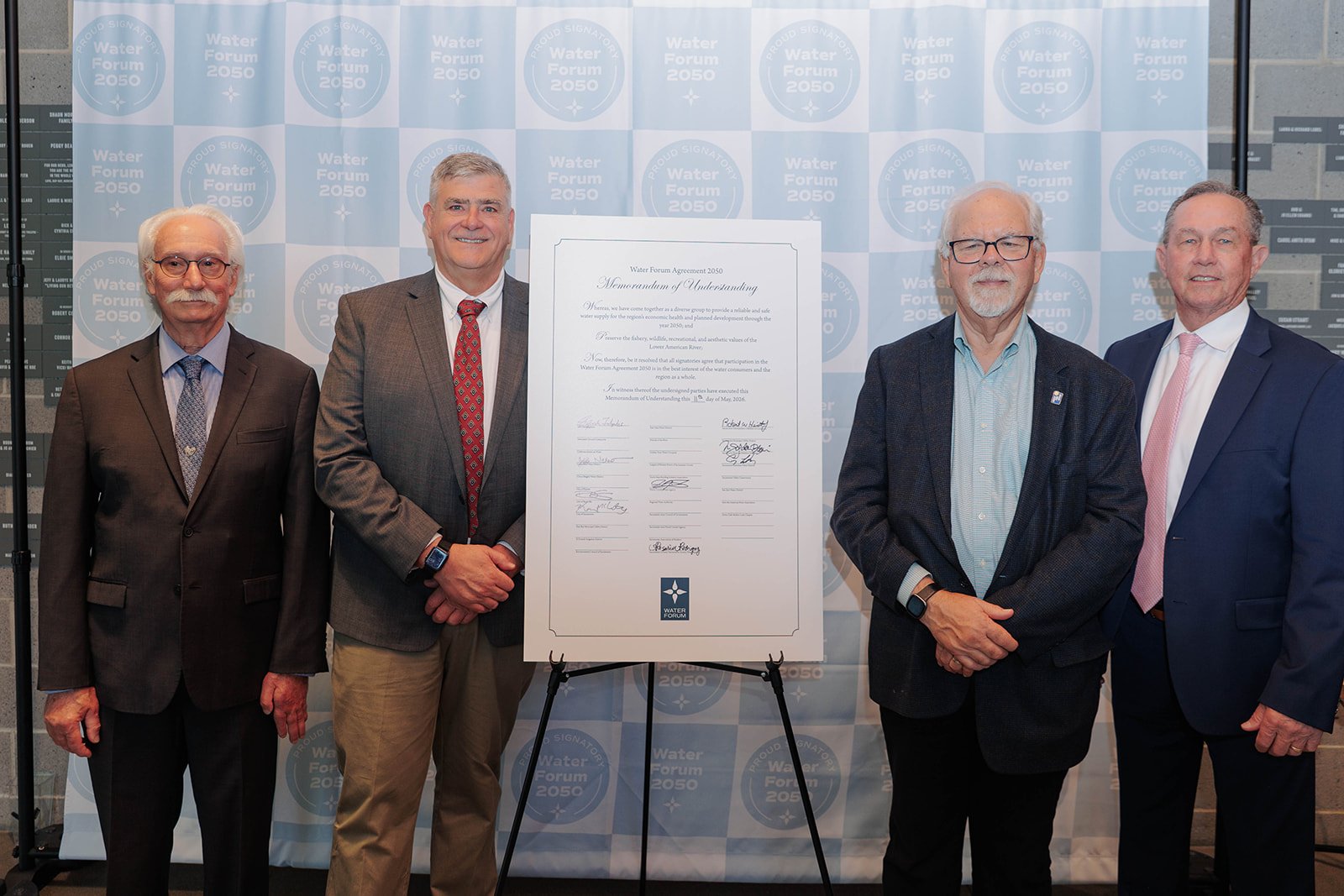 SSWD board members and General Manager Dan York beside the signed Water Forum Agreement 2050 Memorandum of Understanding, May 2026.
